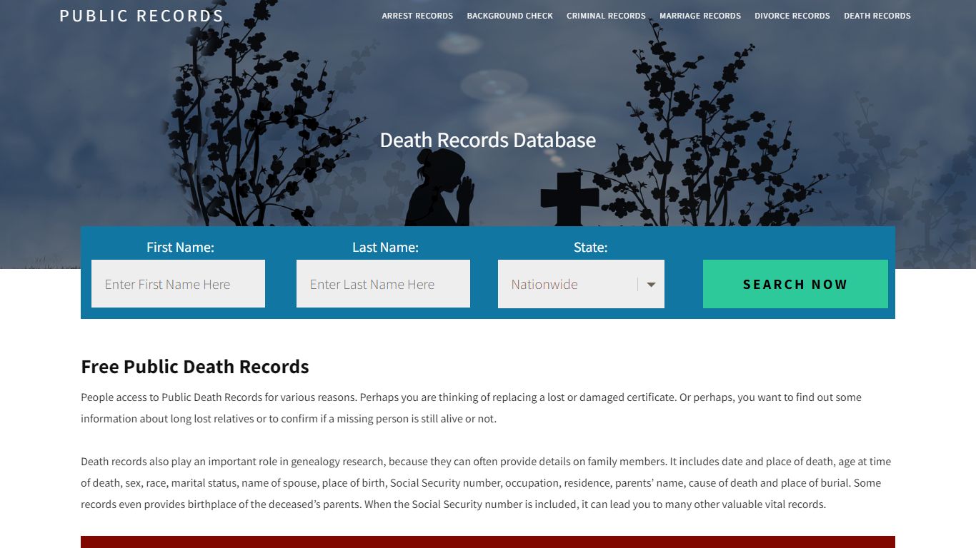 Free Public Death Records | Enter Name and Search. 14Days Free